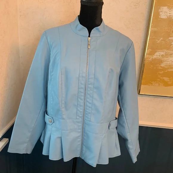 Ashley Stewart Light Blue Faux Leather Jacket Size 14/16 - Picture 6 of 10